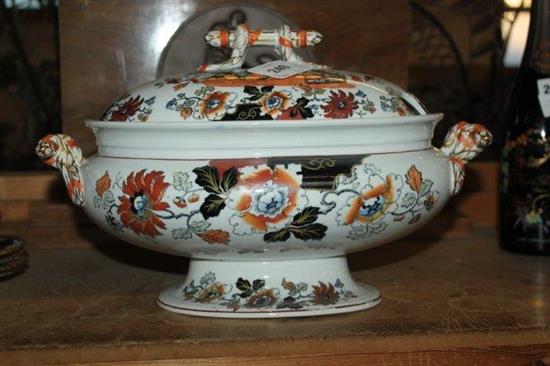 Staffordshire two handled soup tureen, ladle and cover(-)